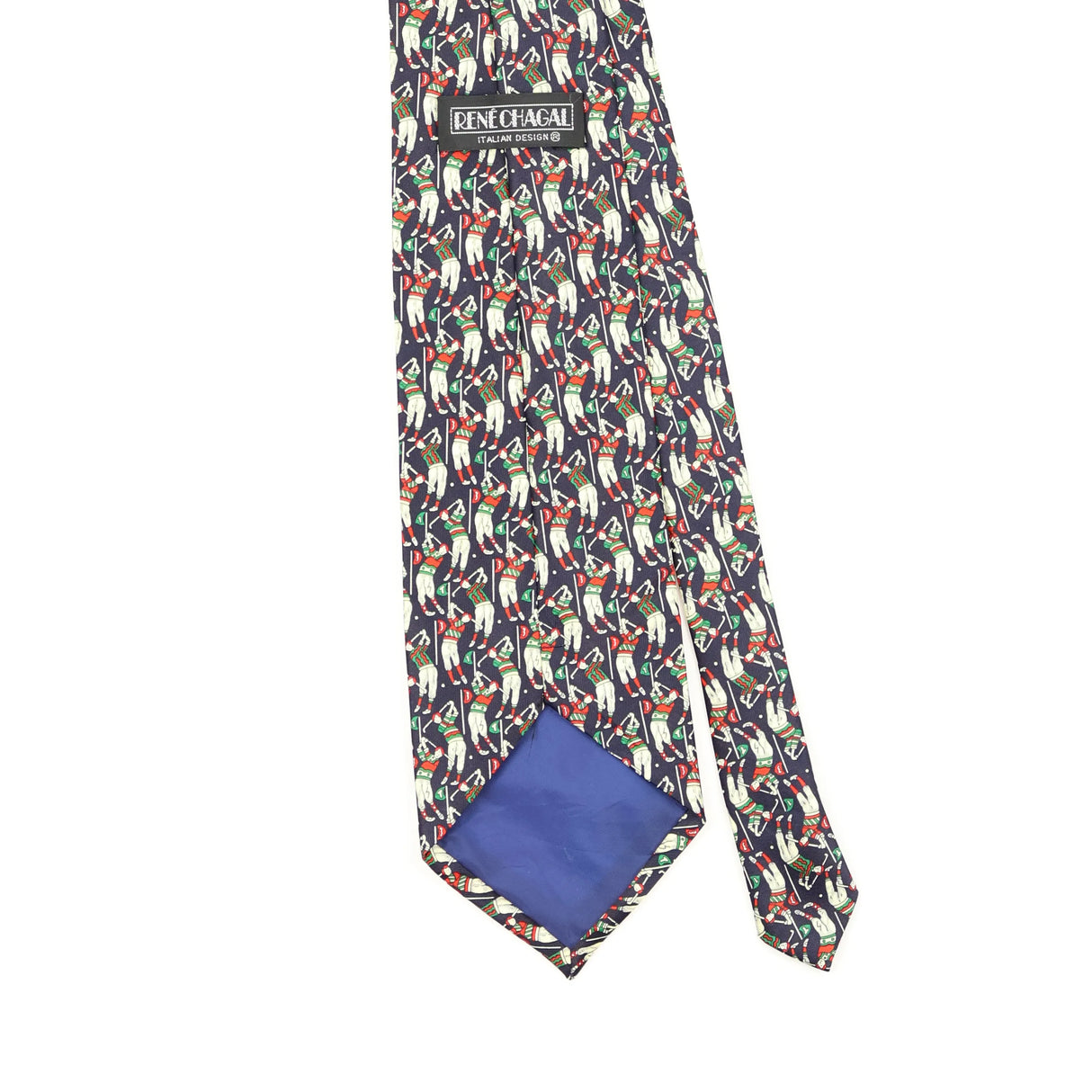 Back Detail of Vintage 1990's Rene Chagal Golfer Cartoon Patterned Tie