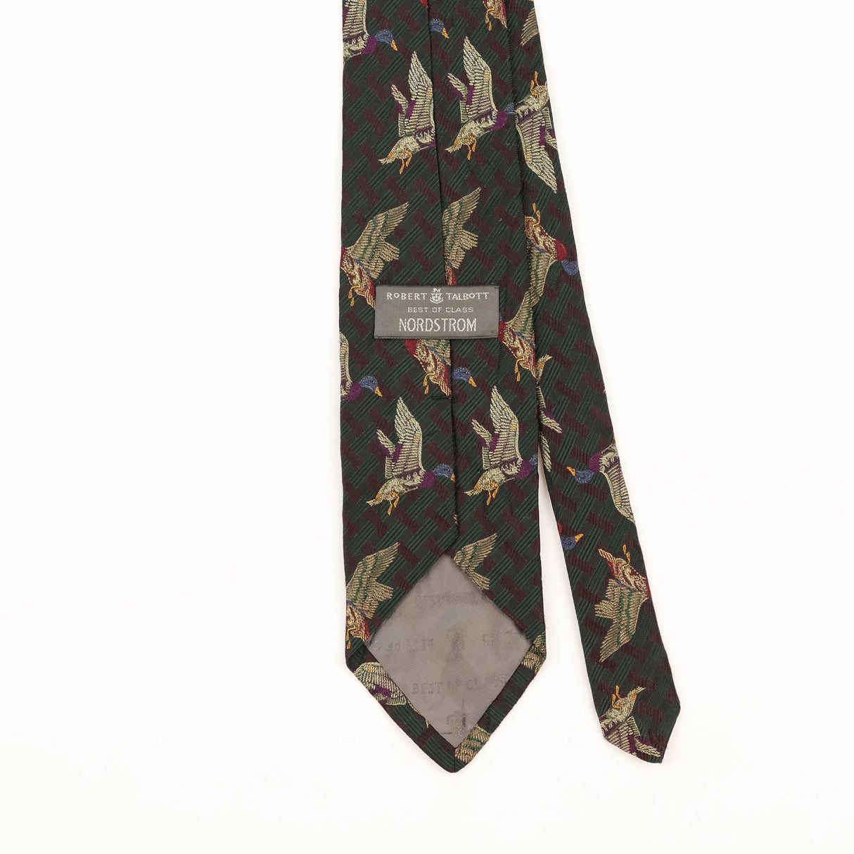 Back Detail of Vintage 1990's Robert Talbott Bird Animal Print Patterned Tie