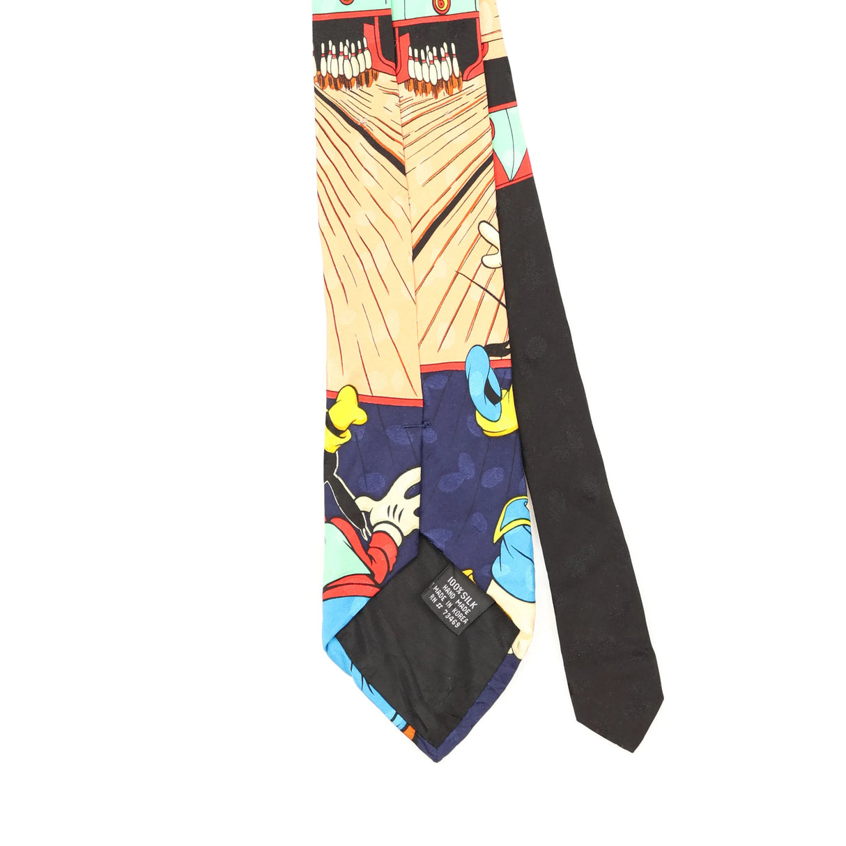 Back Back Detail of Vintage 1990's Mickey Bowling Cartoon Patterned Tie