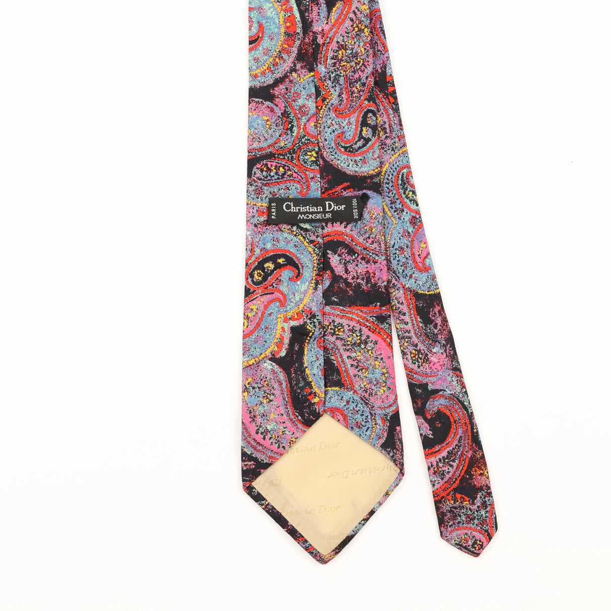 Back Detail of Vintage 1990's Christian Dior Paisley Patterned Tie