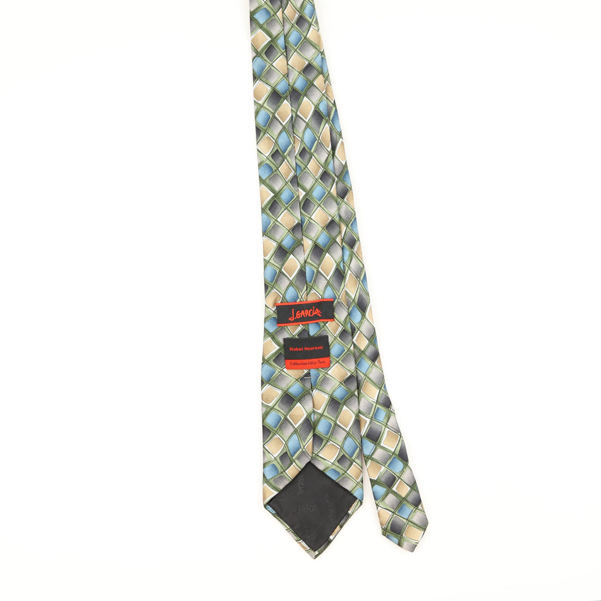 Back of Vintage Jerry Garcia Robert Neurosis Geometric Patterned Tie