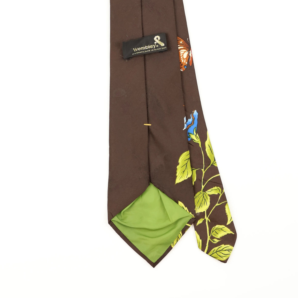 Back Detail of Vintage 1980's Wembley Butterflies Animal Print Patterned Tie