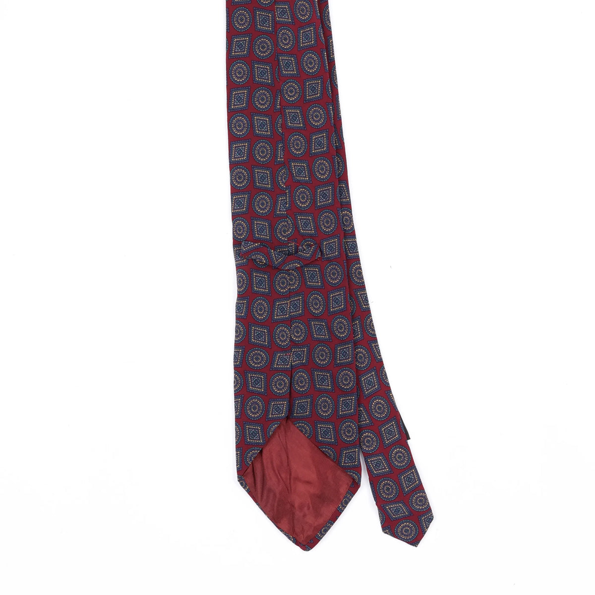 Back Back Detail of Vintage 1990's Foulard Geometric Patterned Tie