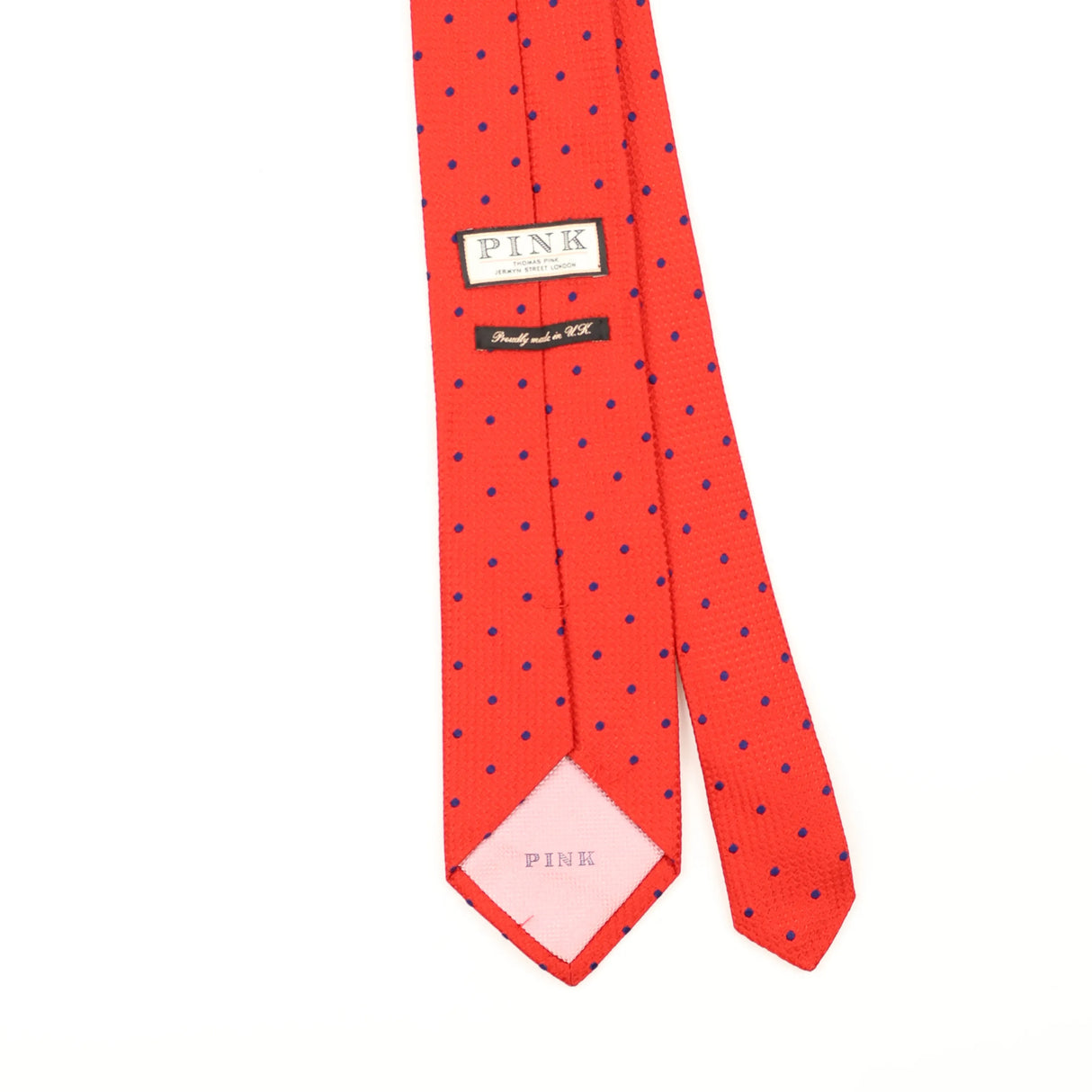 Back Detail of Vintage Thomas Pink Polka Dot Patterned Tie