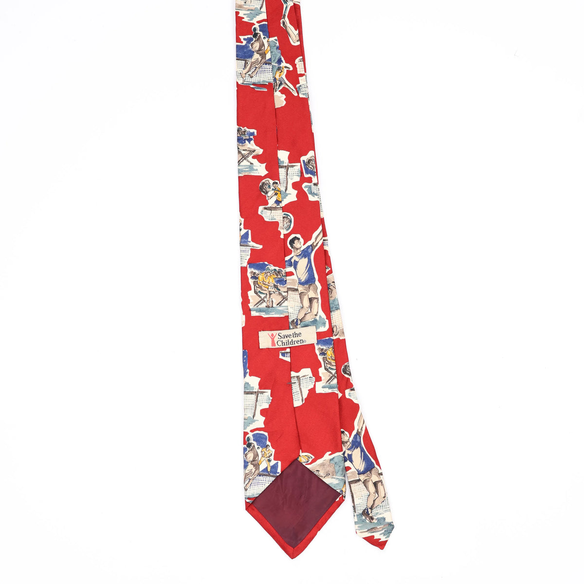 Back Back of Vintage 1990's Tennis Cartoon Patterned Tie