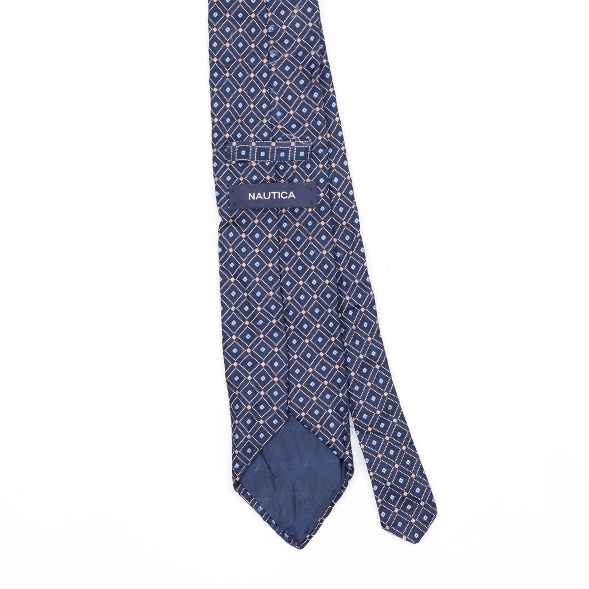 Back Back Detail of Vintage 1990's Nautica Foulard Geometric Patterned Tie