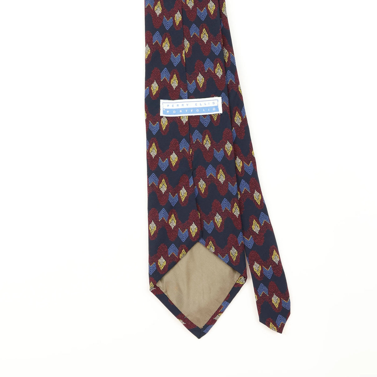Back Detail of Vintage 1990's Perry Ellis Geometric Patterned Tie