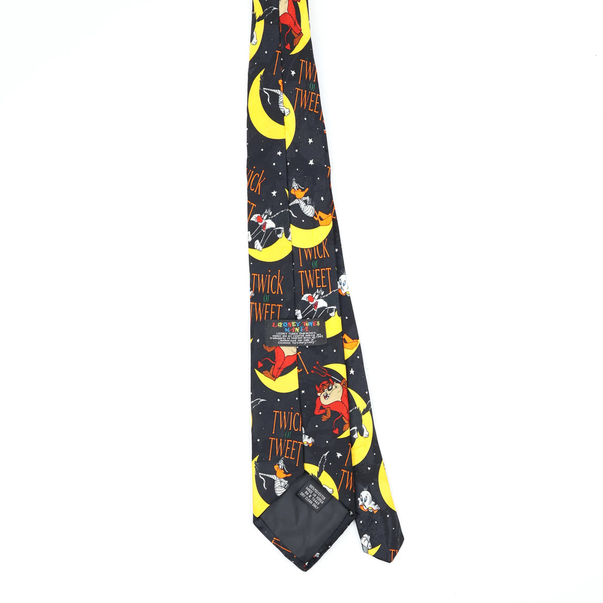 Back Back of Vintage 1990's Looney Tunes Halloween Cartoon Patterned Tie