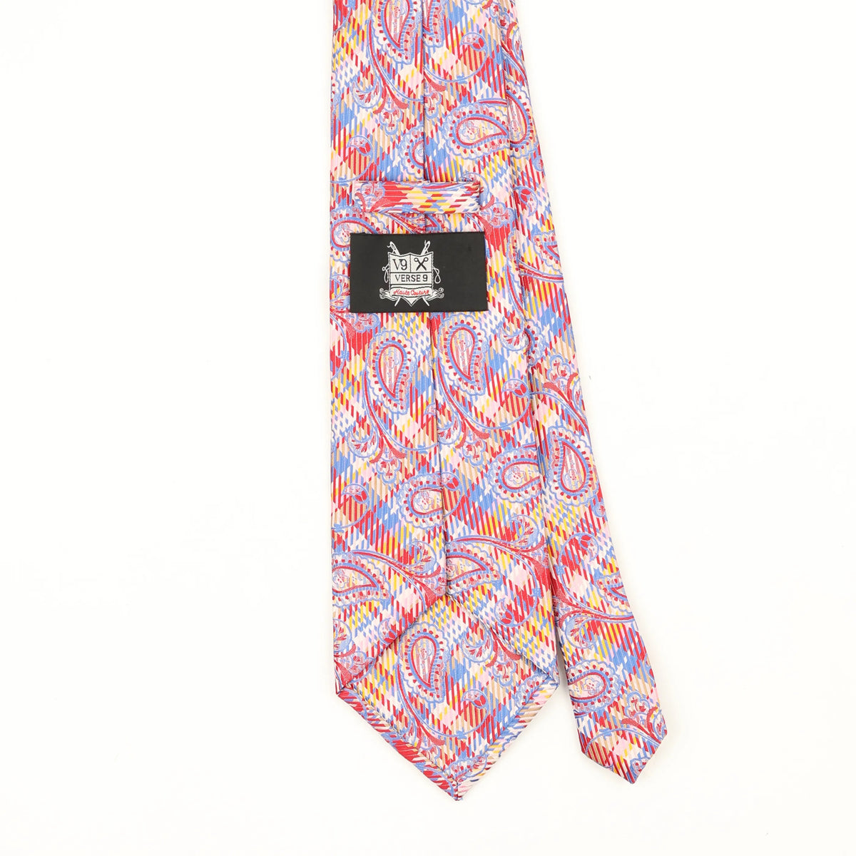 Back Back Detail of Vintage 1990's Tartan Paisley Patterned Tie