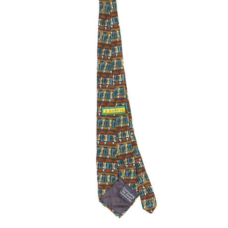 Back Back of Vintage 1990's Jerry Garcia Overseeing The Desert Geometric Patterned Tie