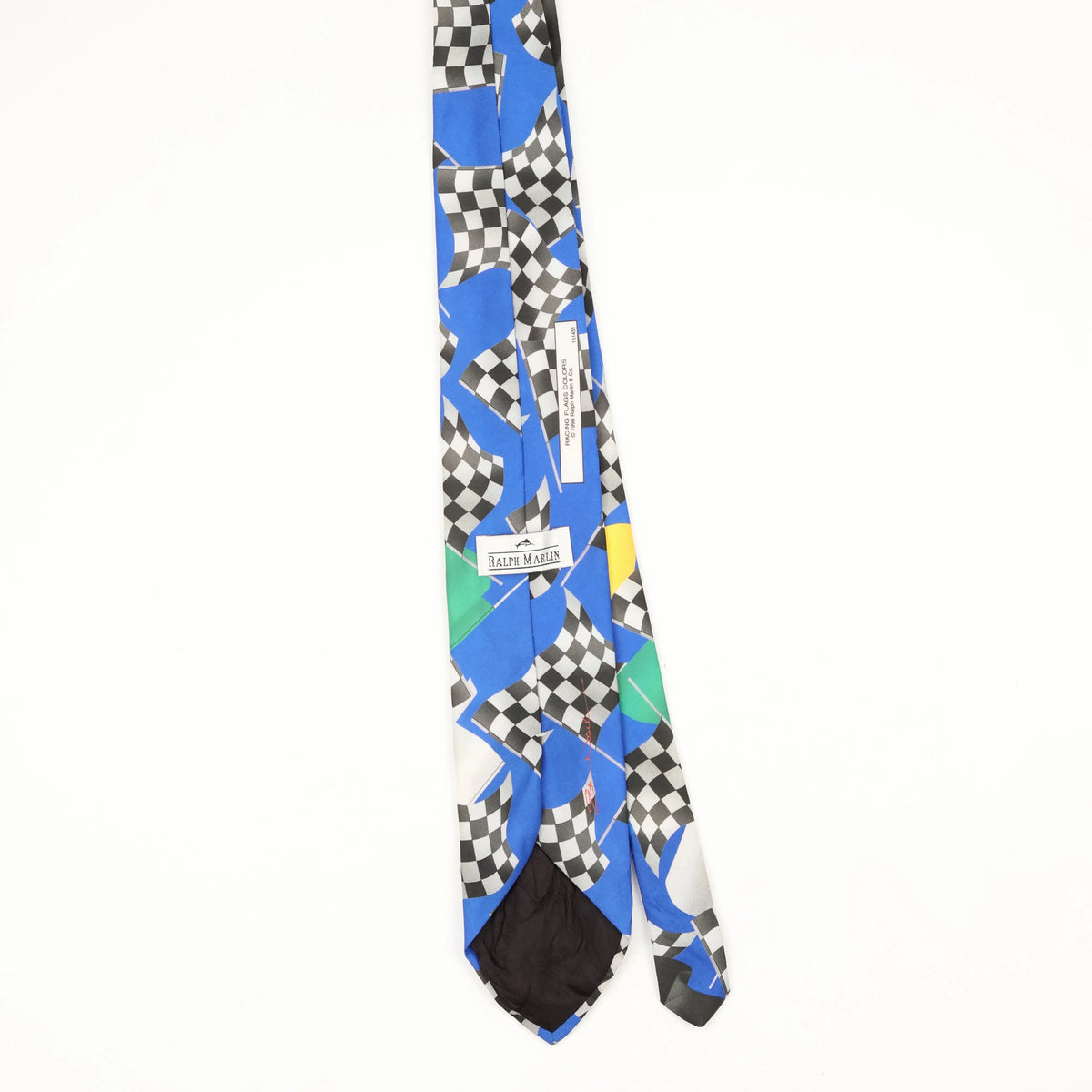 Back Back of Vintage 1990's Ralph Marlin Racing Flag Colours Geometric Patterned Tie