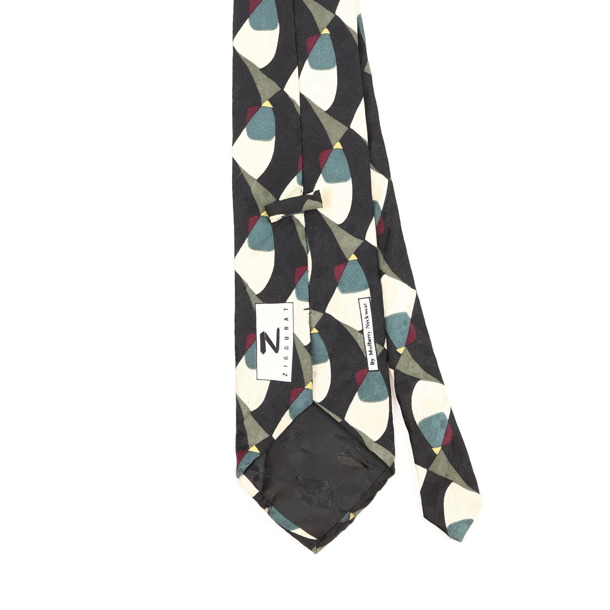 Back Back Detail of Vintage 1990's Mulberry Geometric Patterned Tie