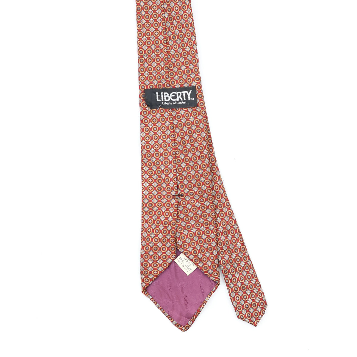 Back Back Detail of Vintage 1990's Liberty of London Foulard Geometric Patterned Tie