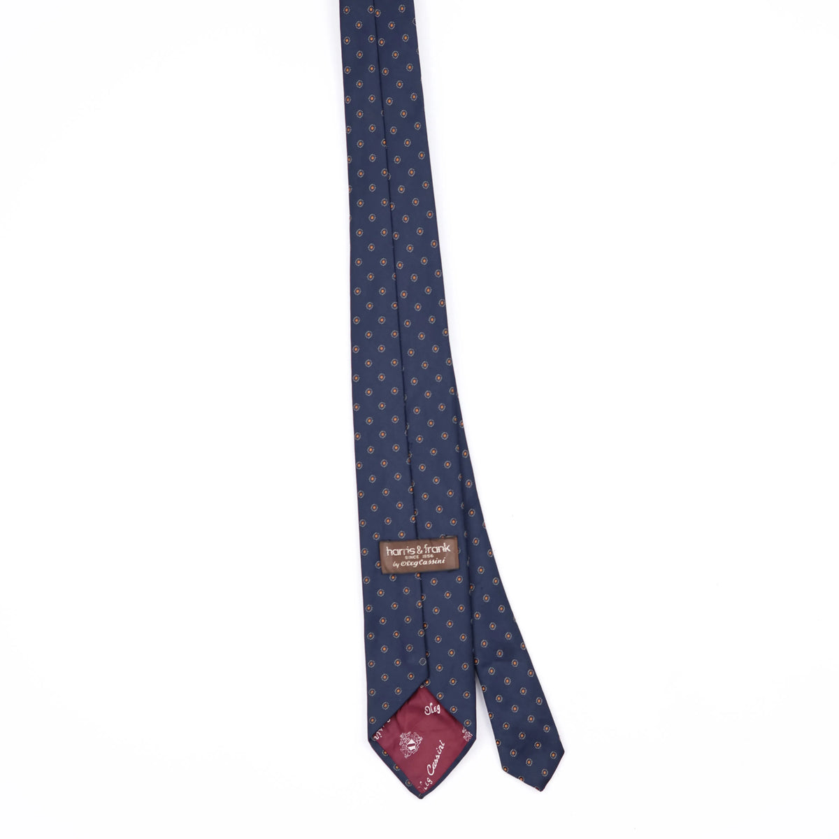 Back Back of Vintage 1990's Oleg Cassini Foulard Polka Dot Patterned Tie