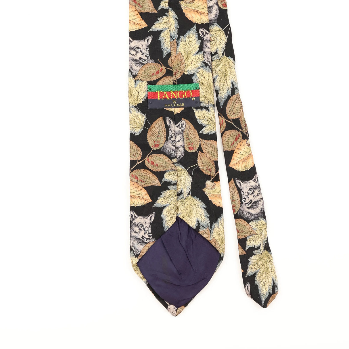 Back Detail of Vintage 1990's Max Raab Wolf Animal Print Patterned Tie