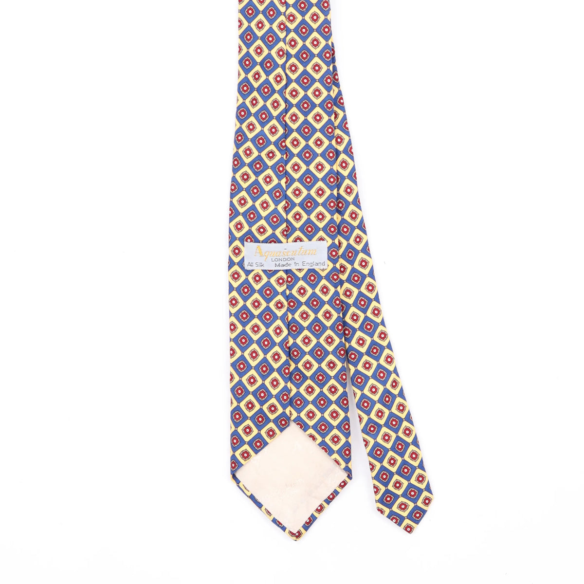 Back Back Detail of Vintage 1980's Aquascutum Geometric Patterned Tie