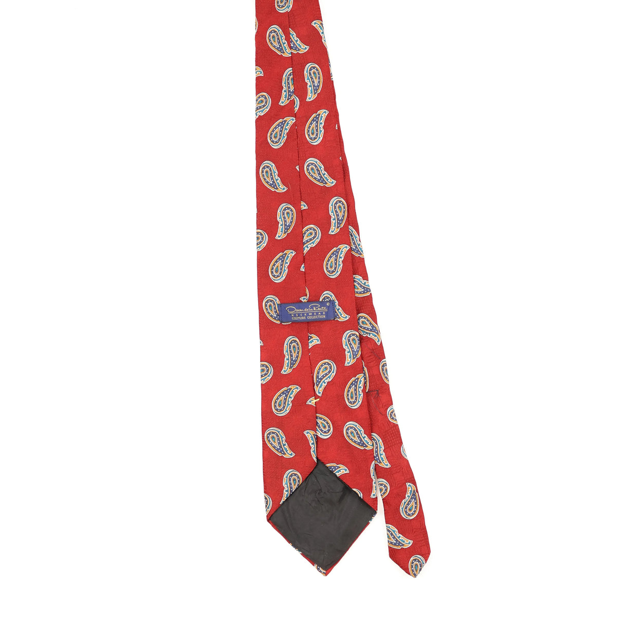 Back Back of Vintage 1990's Oscar De La Renta Paisley Patterned Tie