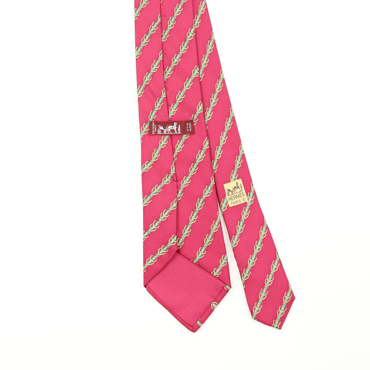Back Back Detail of Vintage 1990's Hermès Chain Link Striped Patterned Tie