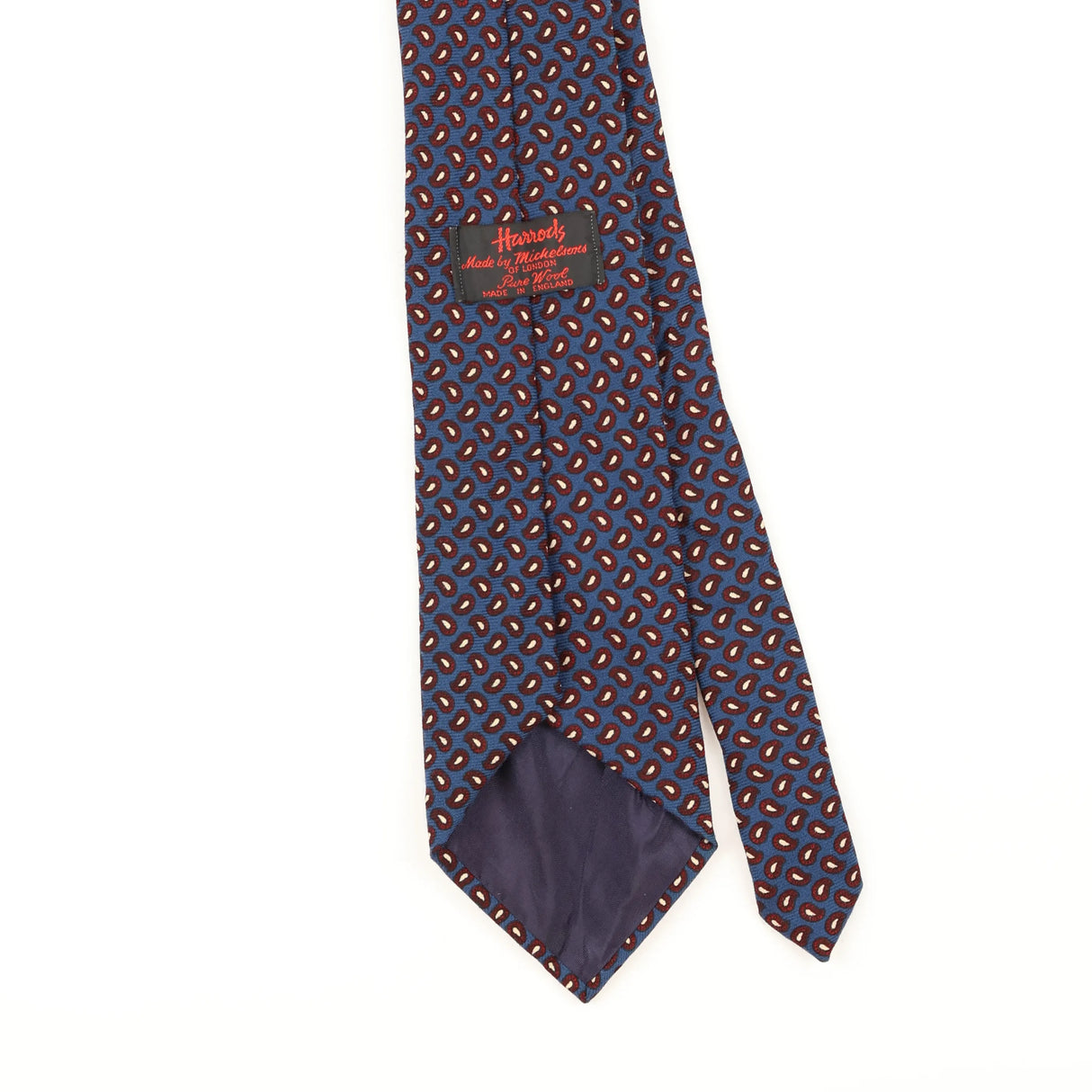 Back Detail of Vintage 1980's Harrods Paisley Patterned Tie