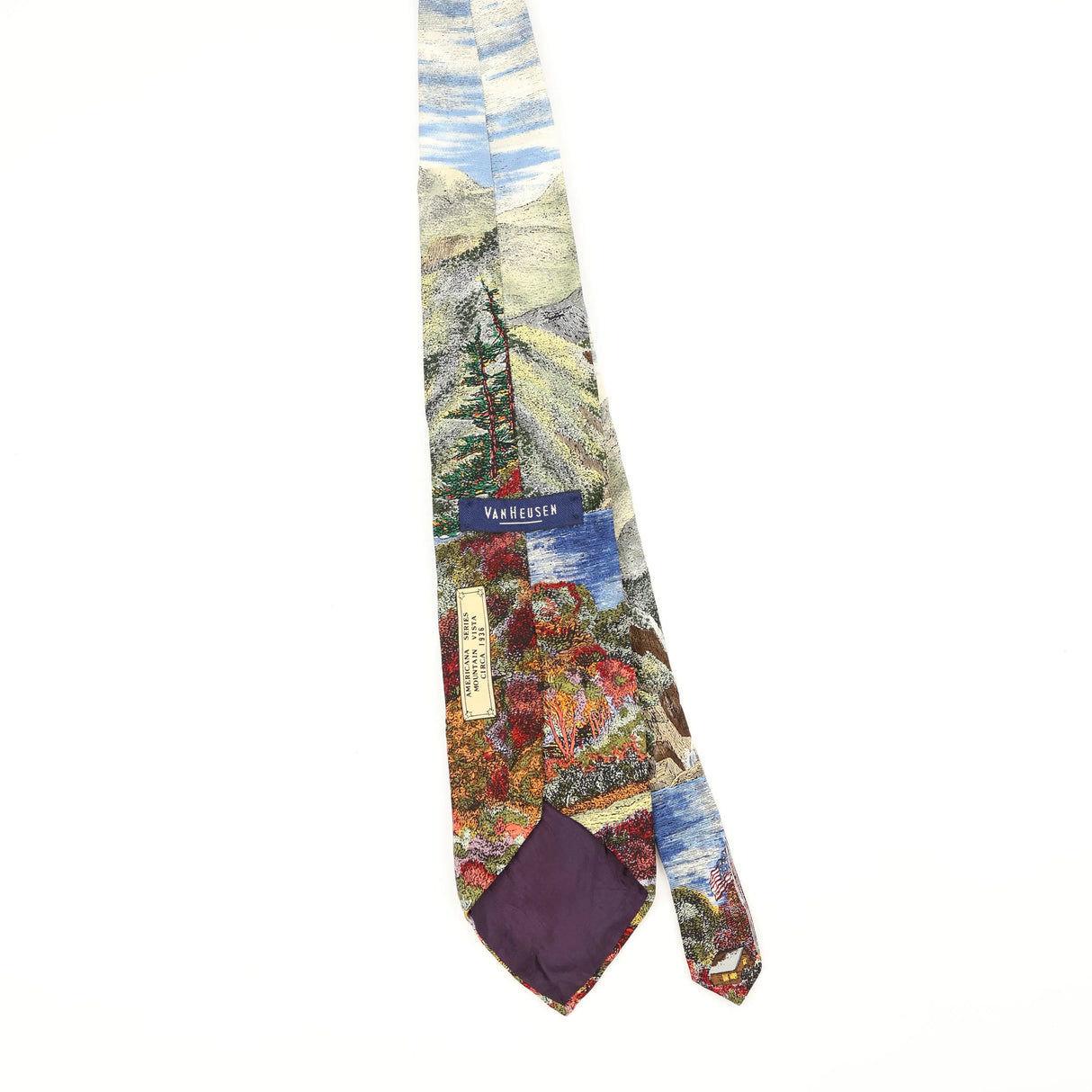 Back Back of Vintage 1990's Van Heusen Mountain Vista Abstract Patterned Tie