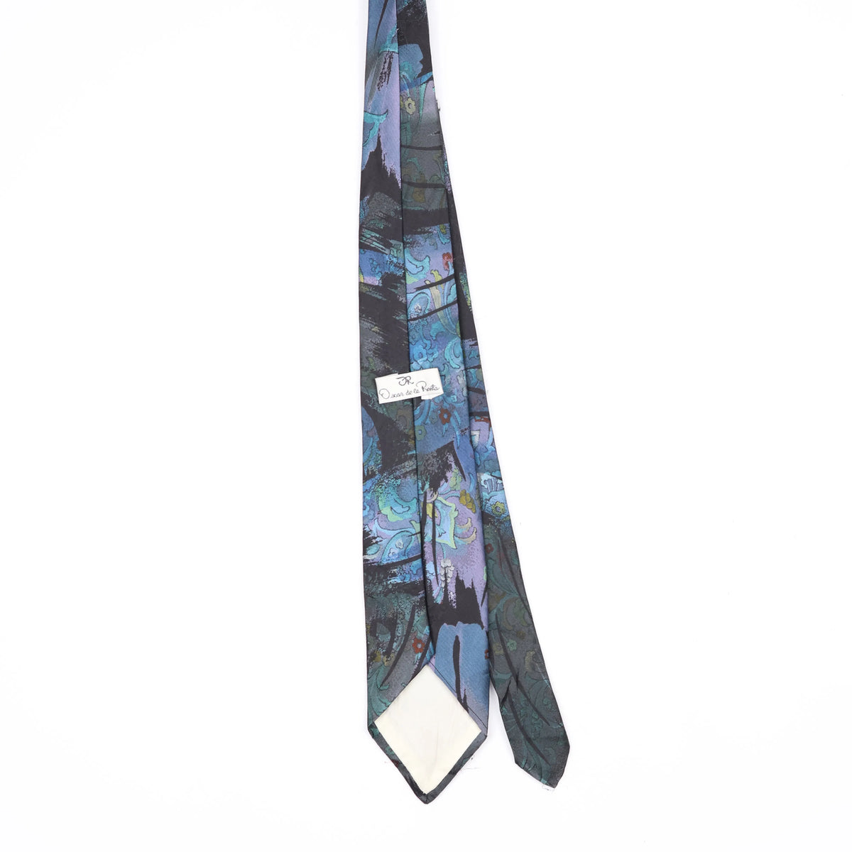 Back Back of Vintage 1990's Oscar De La Renta Abstract Patterned Tie