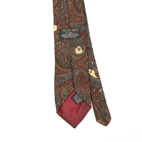 Back Back Detail of Vintage 1990's Looney Tunes Tazmanian Devil Paisley Patterned Tie
