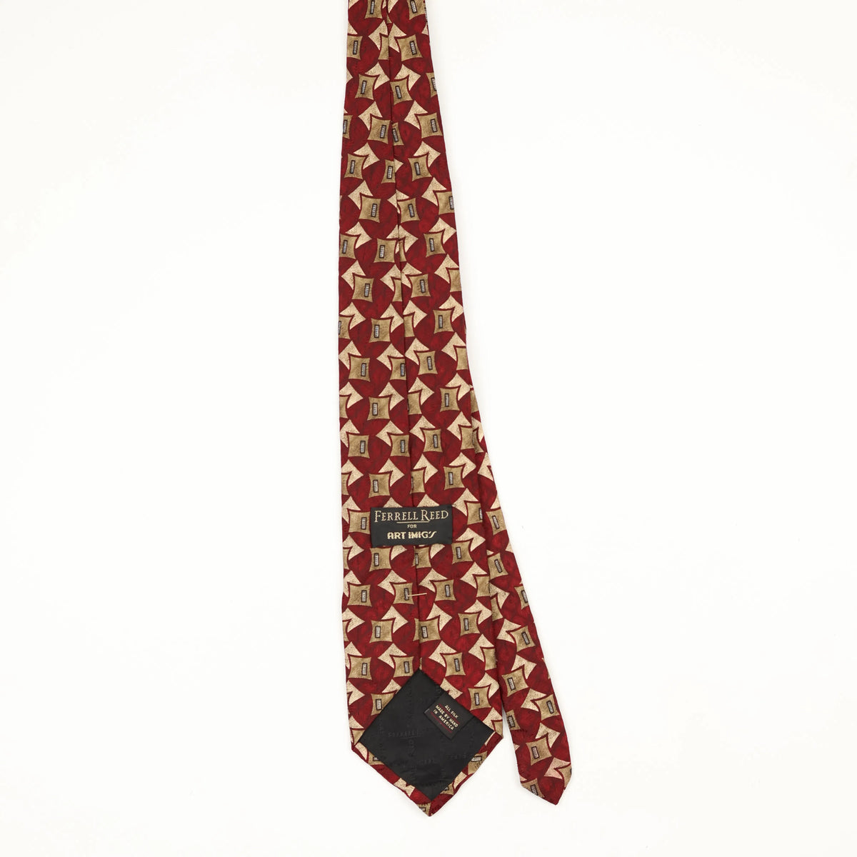 Back Back of Vintage 1990's Ferrell Reed Geometric Patterned Tie