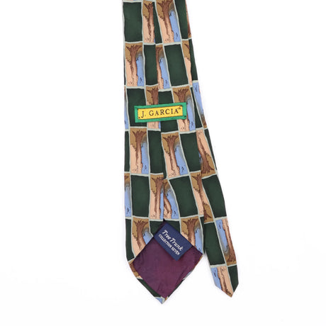 Back Back Detail of Vintage 1990's Jerry Garcia Tree Trunk Check Patterned Tie