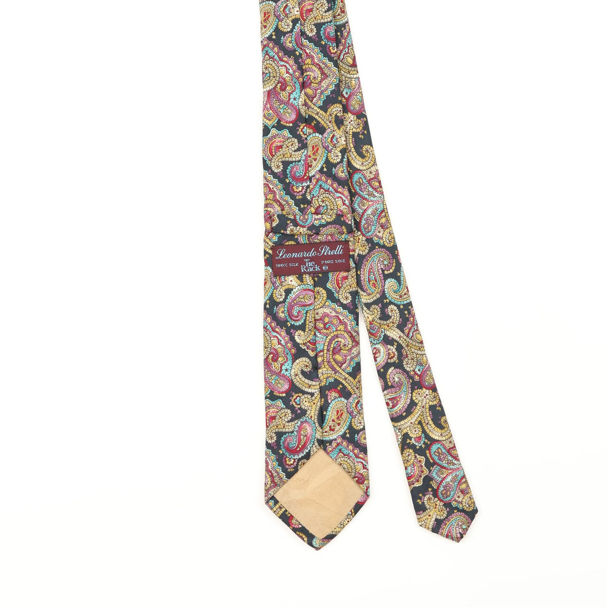 Back Detail of Vintage 1990's Tie Rack Leonardo Strelli Paisley Patterned Tie