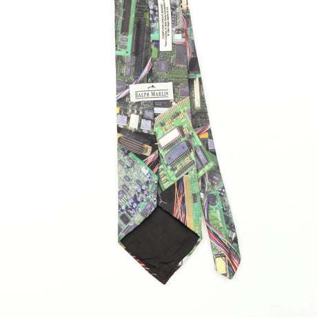 Back Back Detail of Vintage 1990's Ralph Marlin Circuit Board Abstract Patterned Tie