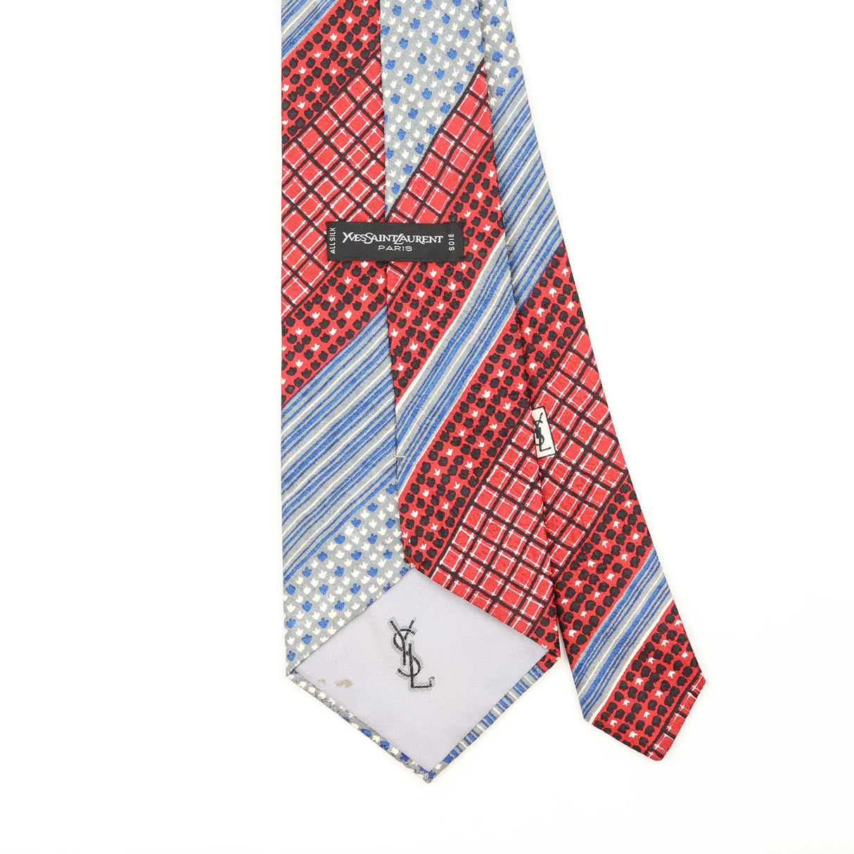 Back Back Detail of Vintage 1980's Yves Saint Laurent Geometric Patterned Tie