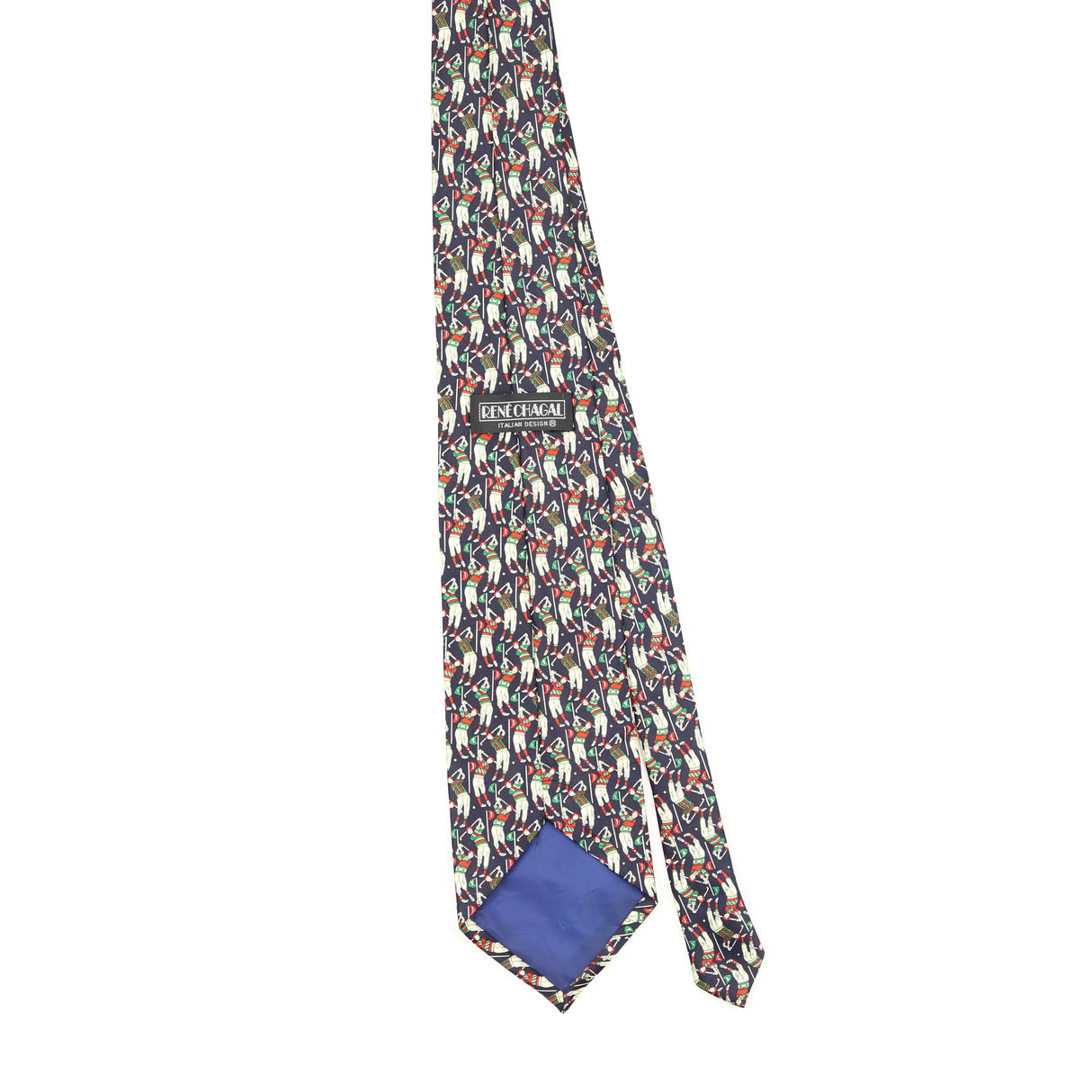 Back of Vintage 1990's Rene Chagal Golfer Cartoon Patterned Tie