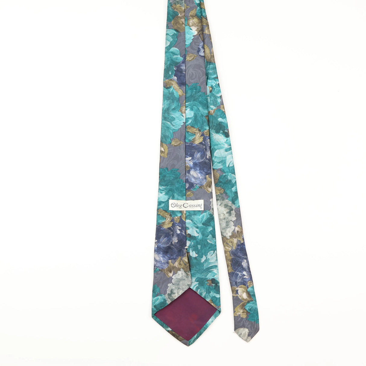 Back of Vintage Oleg Cassini Floral Patterned Tie