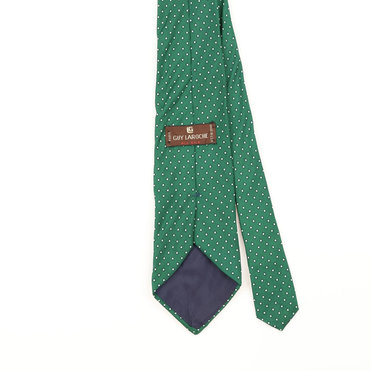 Back Detail of Vintage 1990's Guy Laroche Polka Dot Patterned Tie