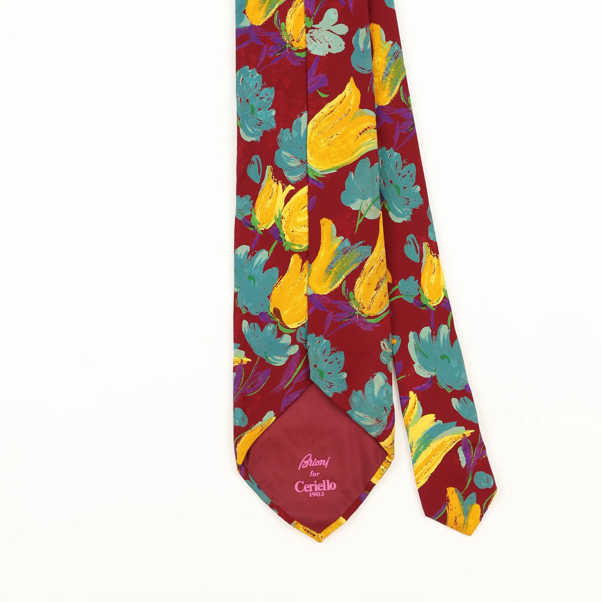 Back Detail of Vintage 1990's Brioni Floral Patterned Tie