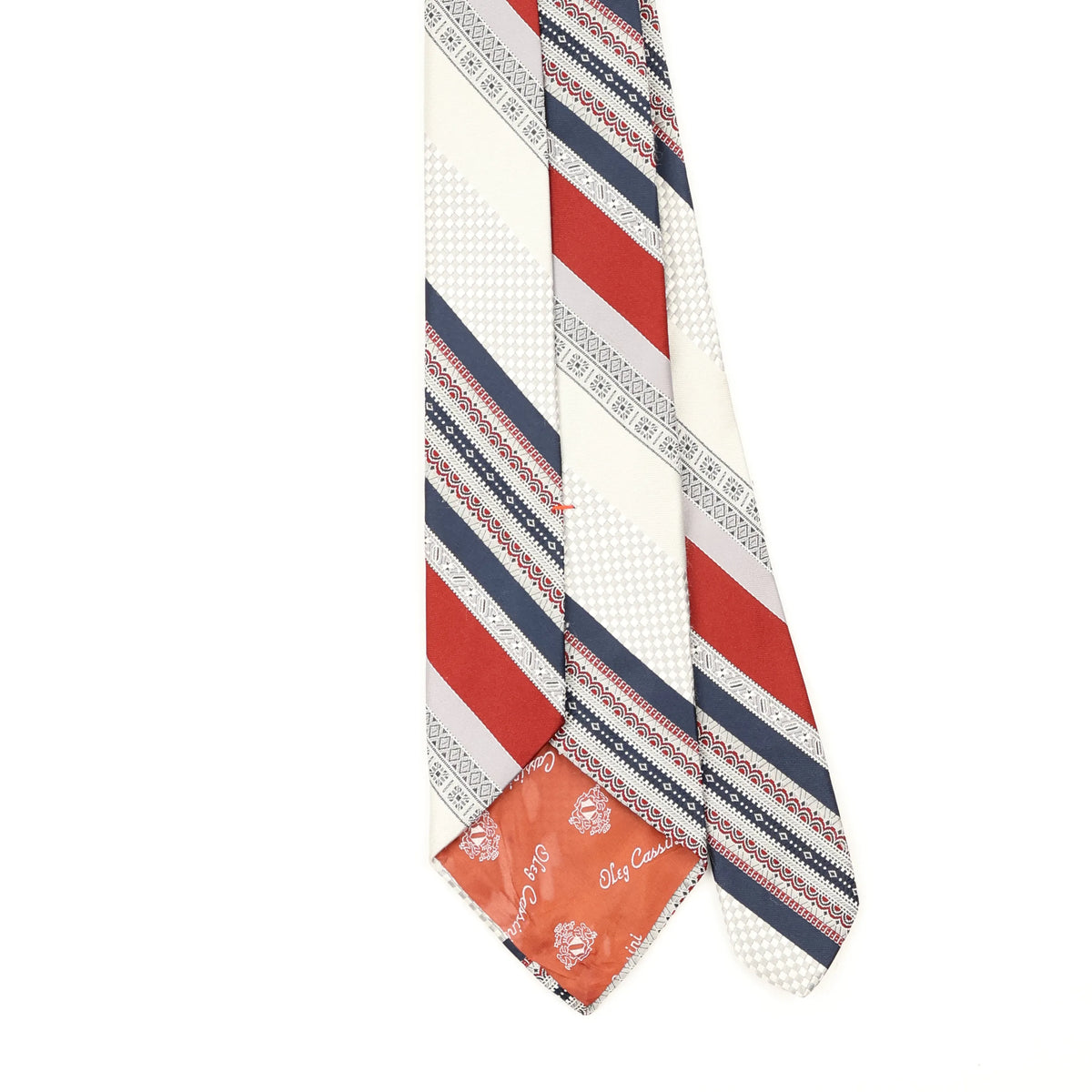 Back Back Detail of Vintage 1980's Oleg Cassini Striped Patterned Tie