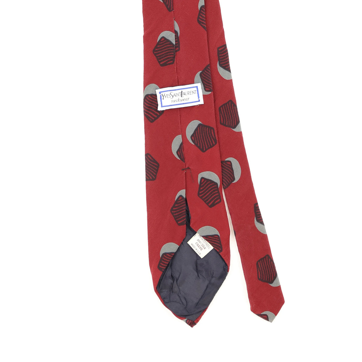 Back Detail of Vintage 1990's Yves Saint Laurent Geometric Patterned Tie