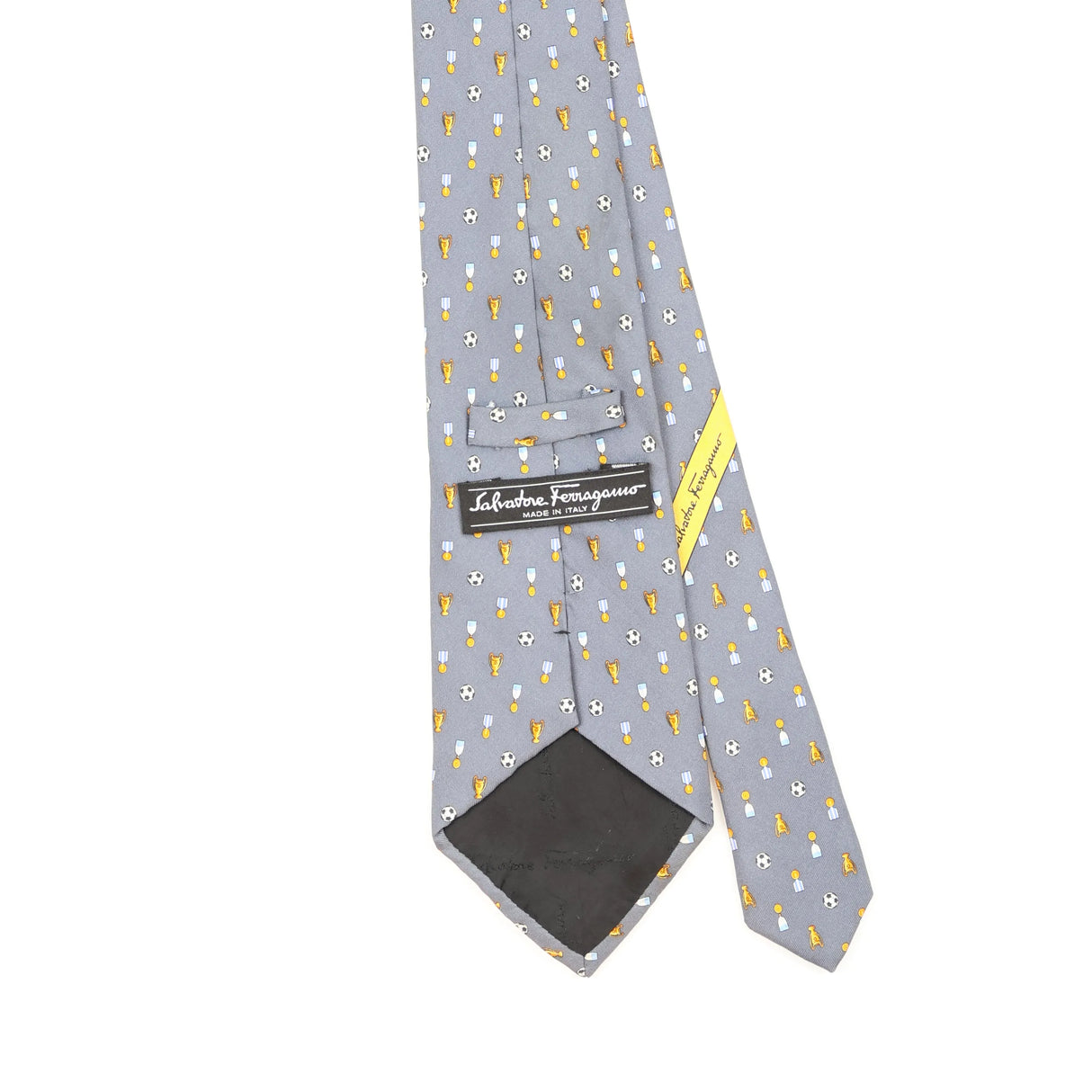 Back Detail of Vintage 1990's Salvatore Ferragamo Football Geometric Patterned Tie
