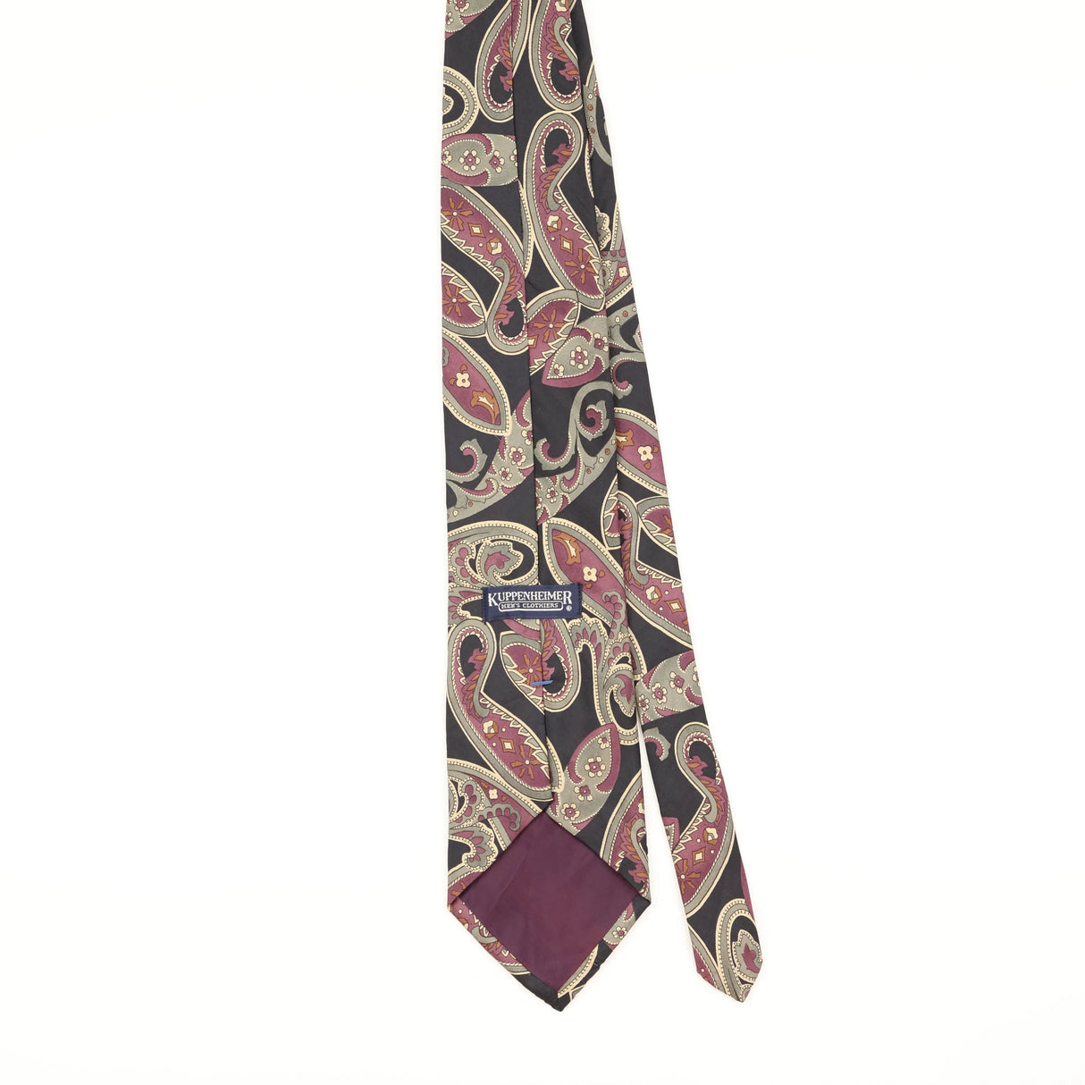 Back of Vintage 1990's Kuppenheimer Paisley Patterned Tie