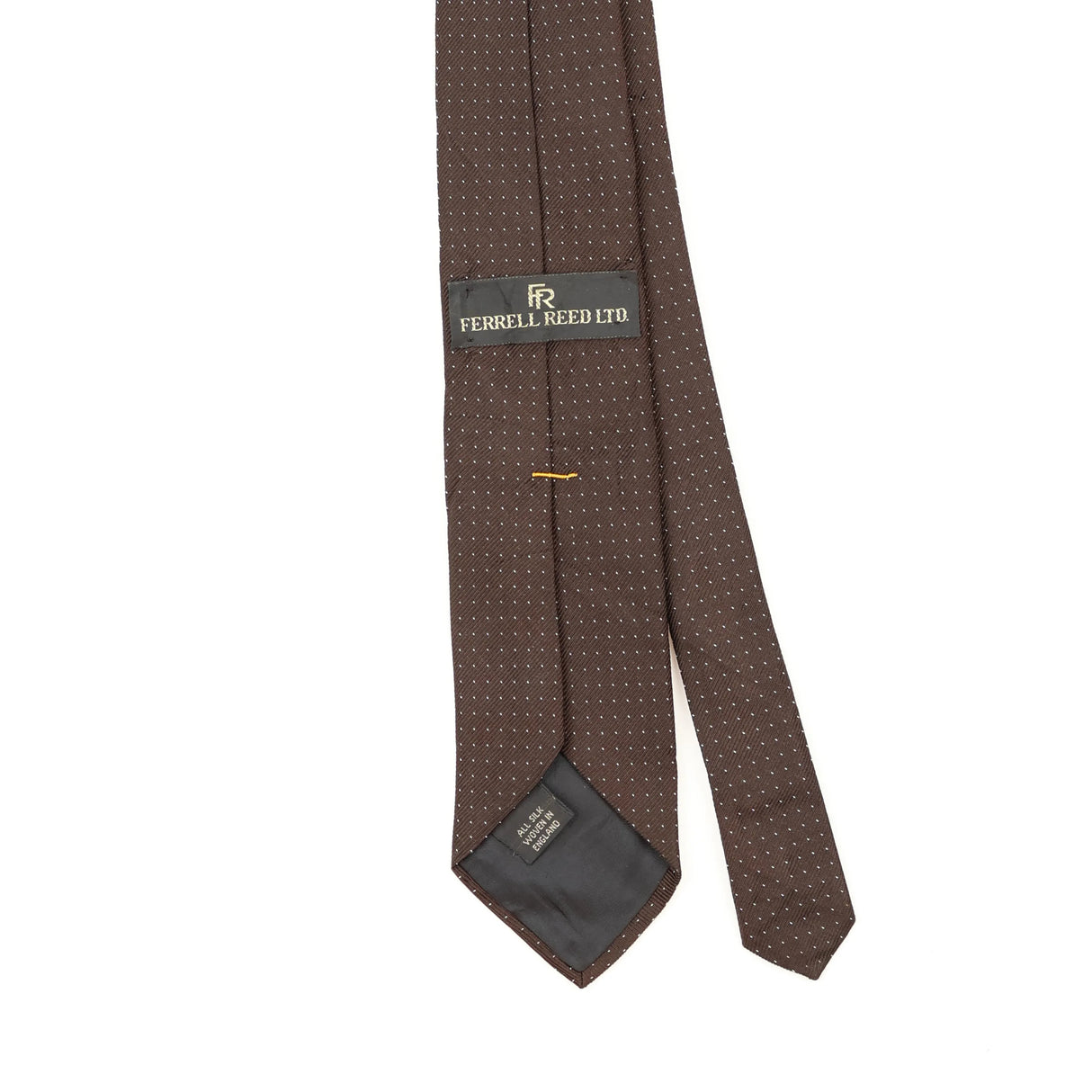 Back Back Detail of Vintage 1980's Ferrell Reed Polka Dot Patterned Tie