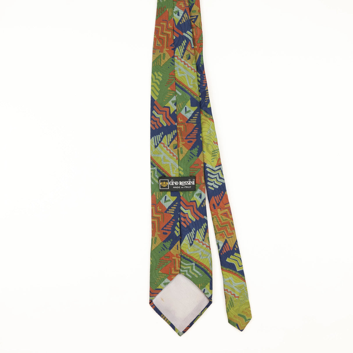 Back of Vintage 1990's Gino Rossini Aztec Abstract Patterned Tie