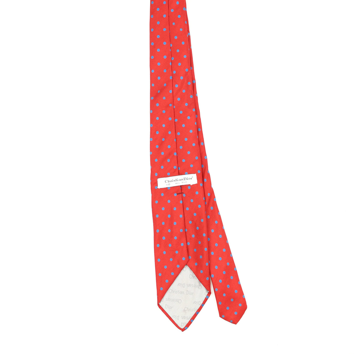 Back Back of Vintage 1990's Christian Dior Polka Dot Patterned Tie