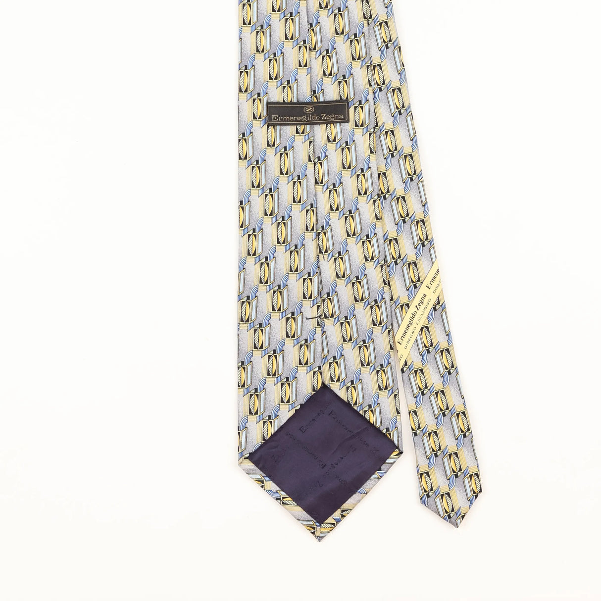 Back Detail of Vintage 1990's Ermenegildo Zegna Geometric Patterned Tie