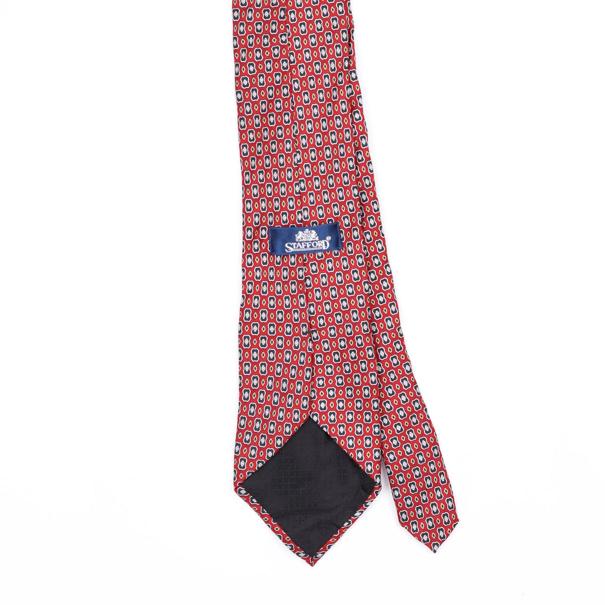 Back Back Detail of Vintage 1990's Stafford Foulard Geometric Patterned Tie