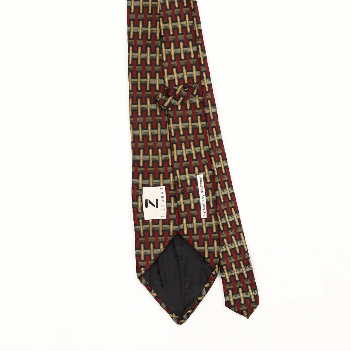 Back Back Detail of Vintage 1990's Mulberry Geometric Patterned Tie