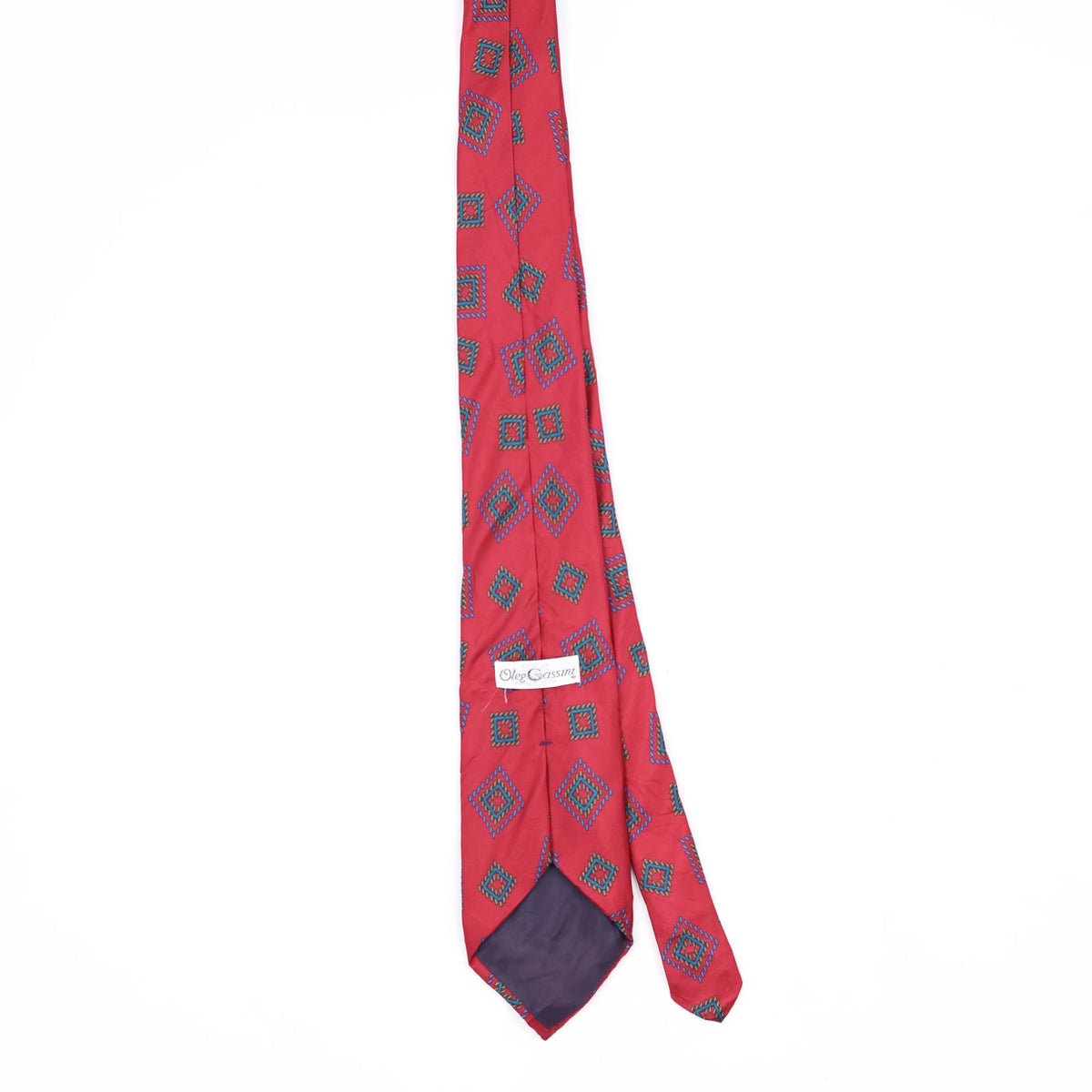 Back Back of Vintage 1990's Oleg Cassini Squares Geometric Patterned Tie