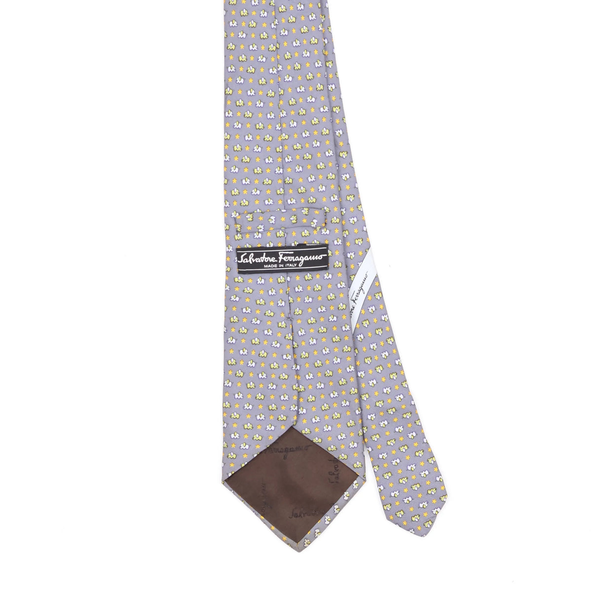 Back Back Detail of Vintage 1990's Salvatore Ferragamo Elephant Geometric Patterned Tie