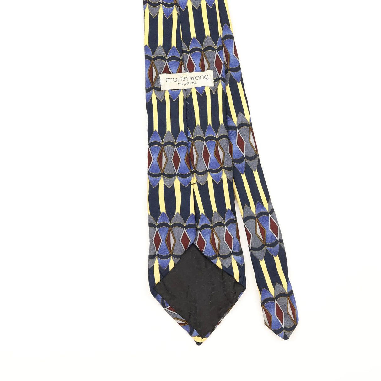 Back Detail of Vintage 1990's Martin Wong Geometric Patterned Tie