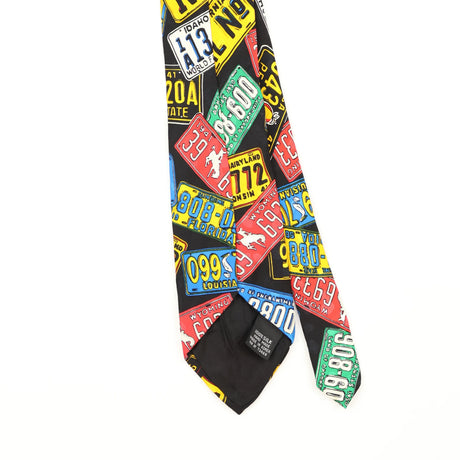 Back Back Detail of Vintage 1990's License Plate Geometric Patterned Tie