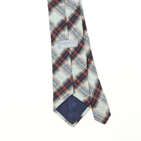 Back Back Detail of Vintage 1990's Kenzo Crinkle Plaids & Checks Patterned Tie